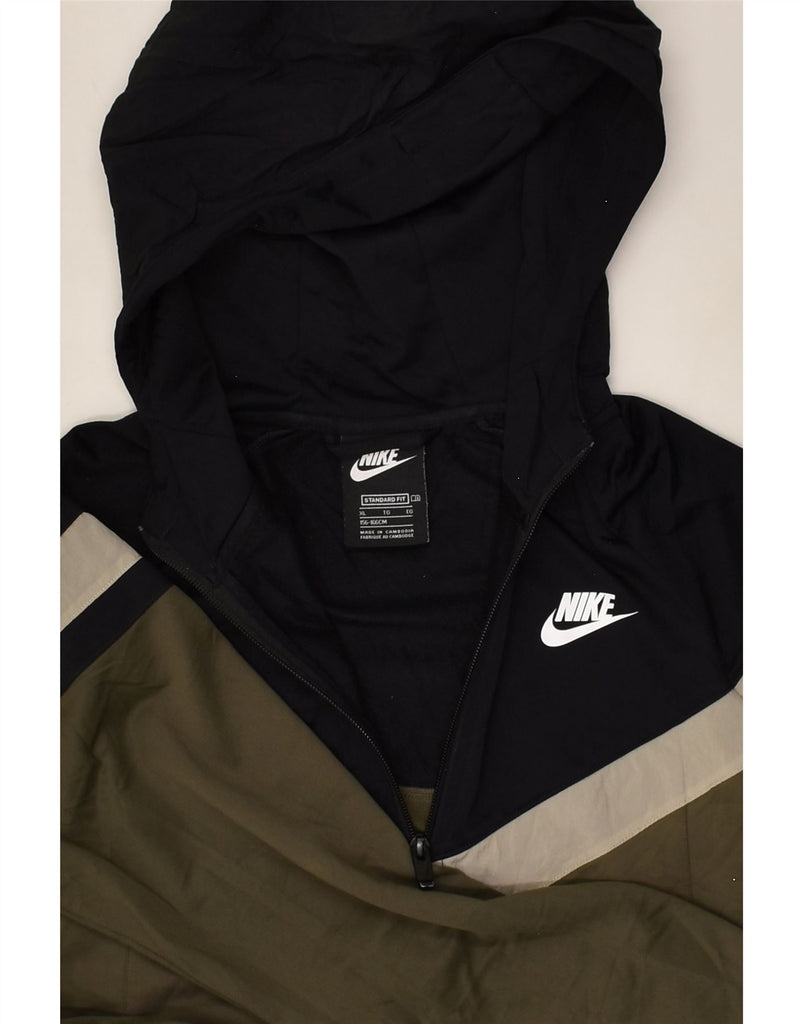 NIKE Girls Zip Hoodie Sweater 13-14 Years XL Khaki Colourblock Polyester | Vintage Nike | Thrift | Second-Hand Nike | Used Clothing | Messina Hembry 