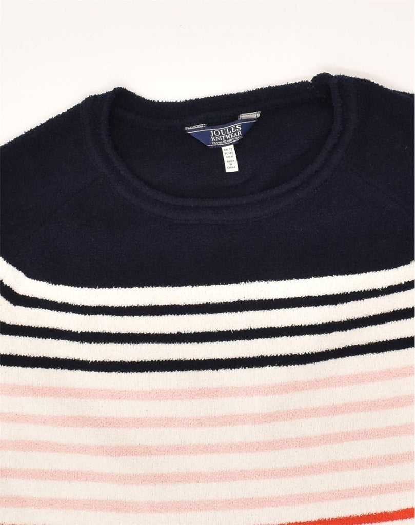 JOULES Womens Fleece Jumper UK 12 Medium White Striped Polyester Nautical | Vintage Joules | Thrift | Second-Hand Joules | Used Clothing | Messina Hembry 