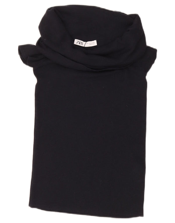 ZARA Womens Crop Blouse Top UK 12 Medium Black Viscose