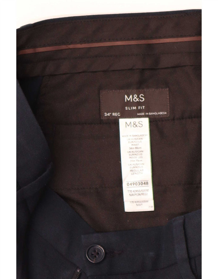 Marks & Spencer Mens Slim Fit Suit Trousers W34 L31 Navy Blue Polyester