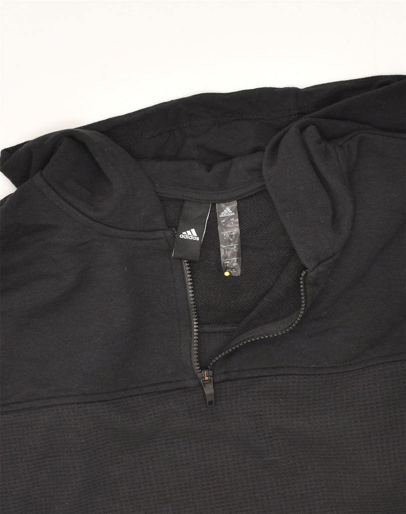 ADIDAS Mens Zip Neck Hoodie Jumper Large Black Cotton | Vintage Adidas | Thrift | Second-Hand Adidas | Used Clothing | Messina Hembry 