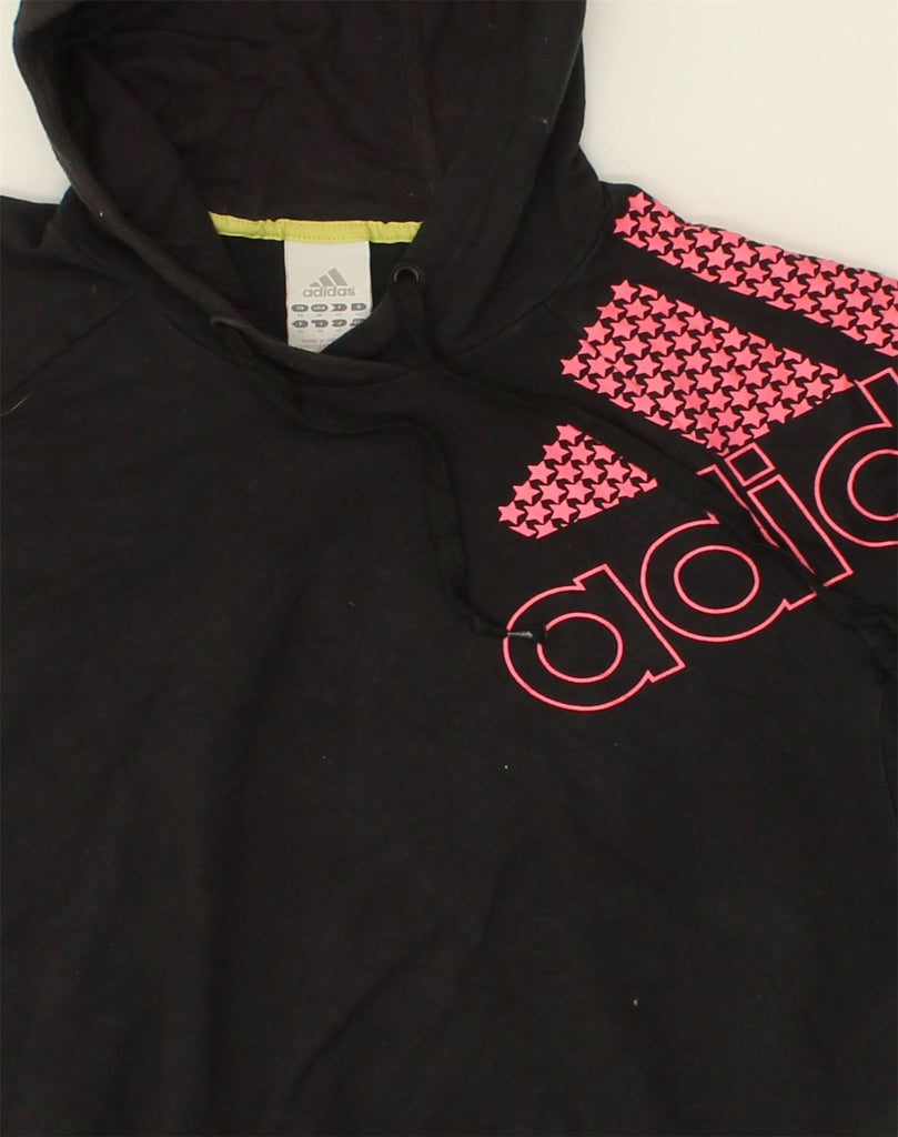 ADIDAS Womens Graphic Hoodie Jumper UK 14 Medium Black Cotton | Vintage Adidas | Thrift | Second-Hand Adidas | Used Clothing | Messina Hembry 