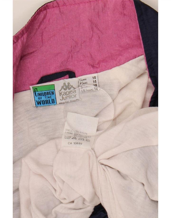 KAPPA Boys Graphic Tracksuit Top Jacket 13-14 Years Navy Blue Colourblock