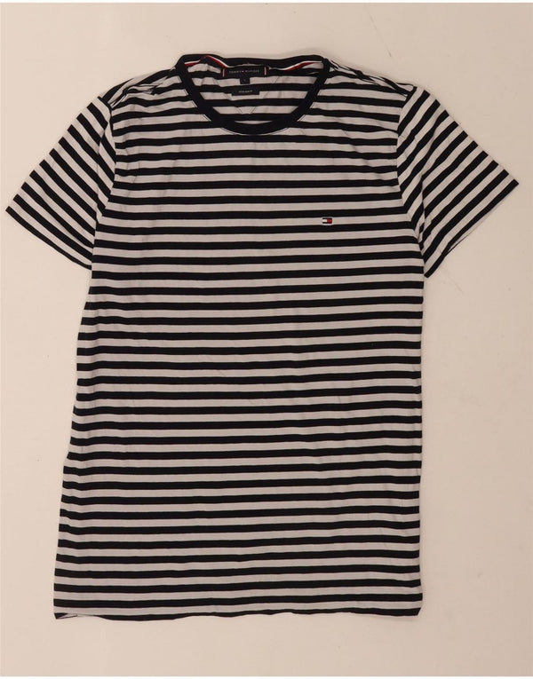 Tommy Hilfiger Mens Extra Slim T-Shirt Top Large Navy Blue Striped Cotton