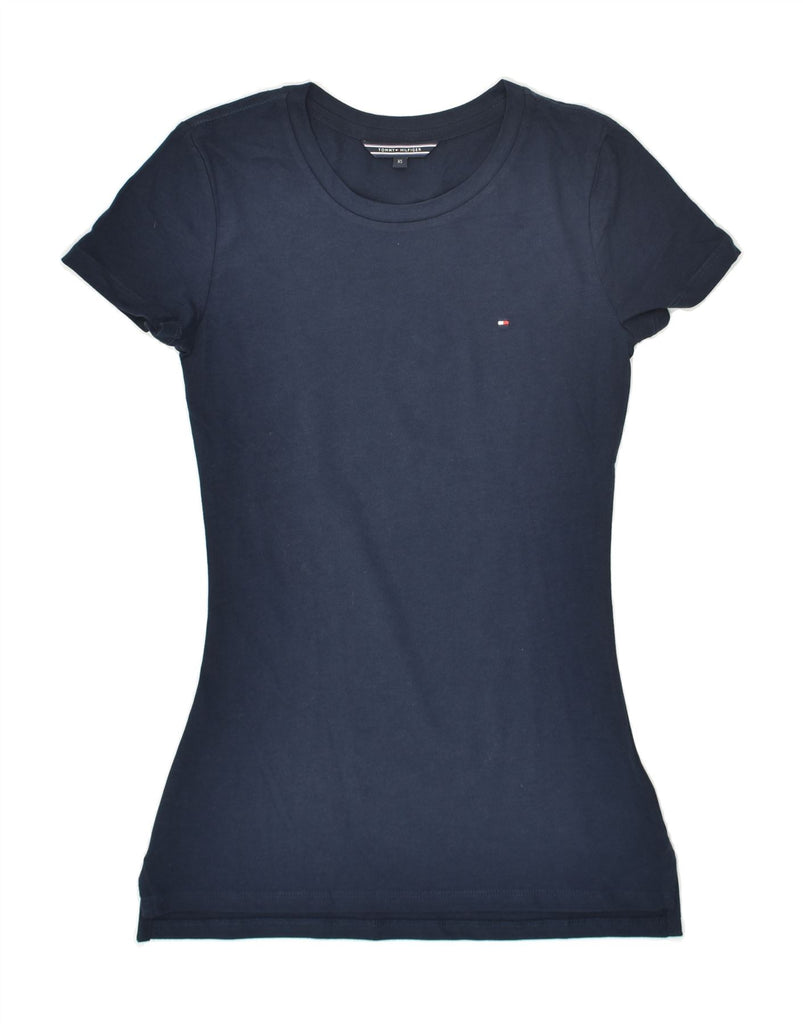 TOMMY HILFIGER Womens T-Shirt Top UK 6 XS Navy Blue Cotton | Vintage Tommy Hilfiger | Thrift | Second-Hand Tommy Hilfiger | Used Clothing | Messina Hembry 