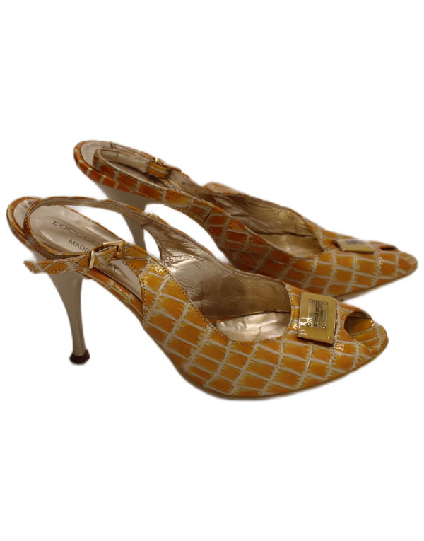 Roccobarocco Womens Slingback Heels UK Size 5 Yellow Animal Print Designer