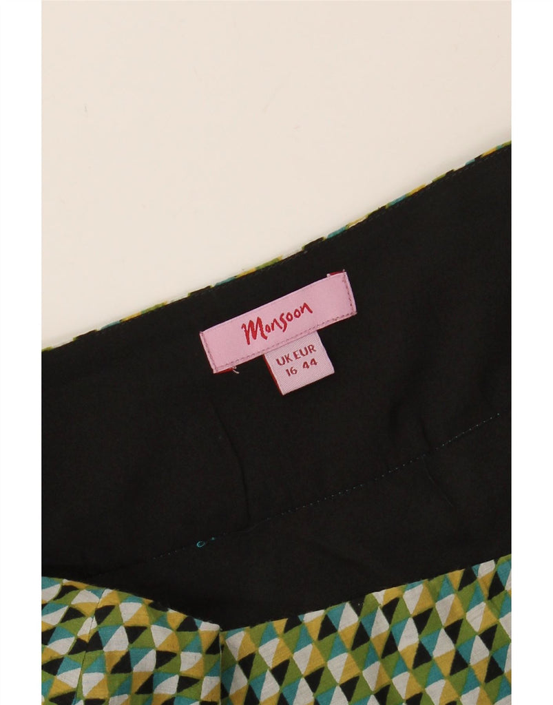 MONSOON Womens A-Line Skirt UK 16 Large W37  Black Geometric Cotton Vintage Monsoon and Second-Hand Monsoon from Messina Hembry 