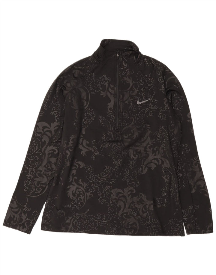 NIKE Womens Dri Fit Zip Neck Pullover Tracksuit Top UK 18 XL Black Paisley