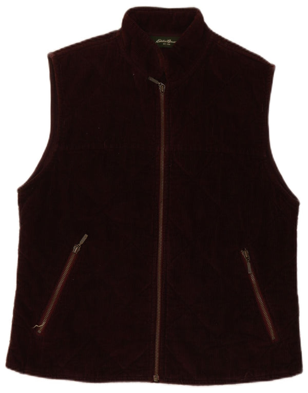 Eddie Bauer Womens Quilted Corduroy Gilet UK 12 Medium Brown Cotton