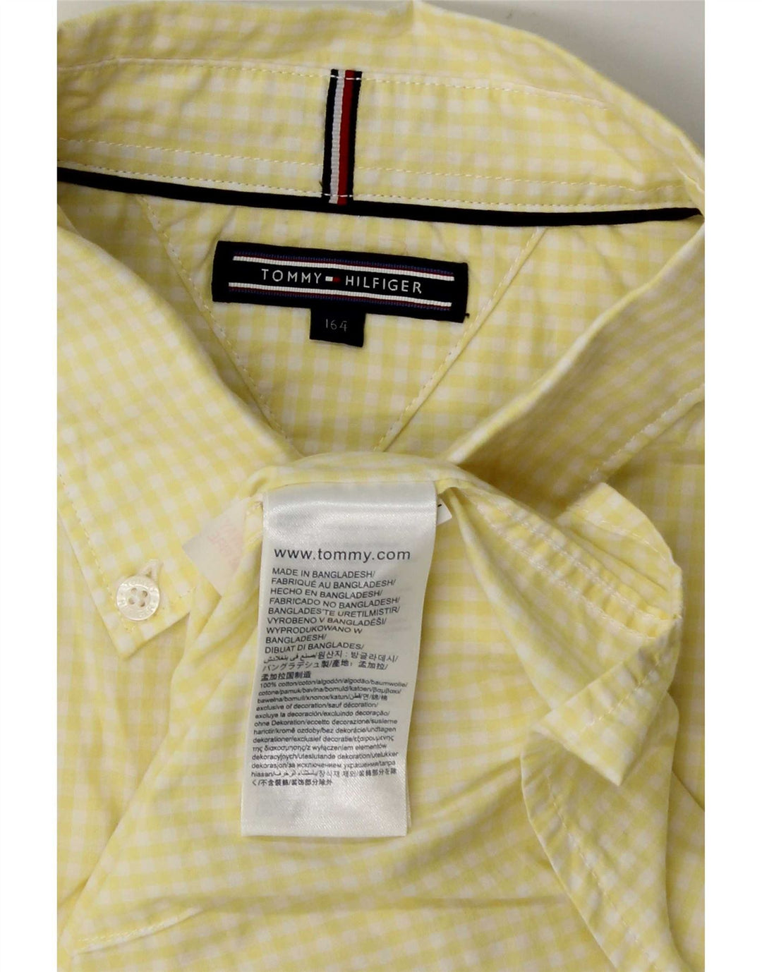 Tommy Hilfiger Boys Shirt 14-15 Years Yellow Gingham Cotton