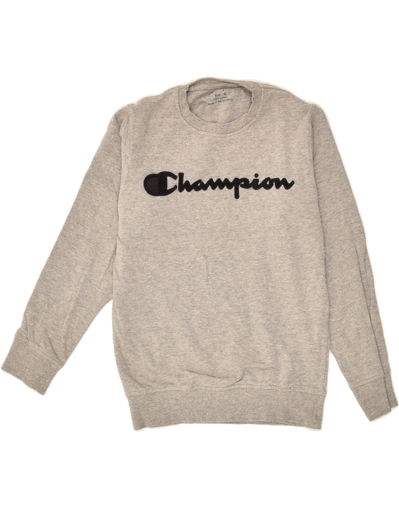 CHAMPION Mens Graphic Sweatshirt Jumper Small Grey Cotton | Vintage Champion | Thrift | Second-Hand Champion | Used Clothing | Messina Hembry 