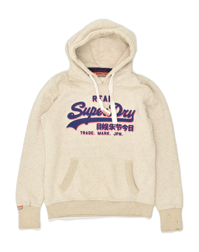 SUPERDRY Womens Graphic Hoodie Jumper UK 14 Medium Off White Flecked | Vintage Superdry | Thrift | Second-Hand Superdry | Used Clothing | Messina Hembry 