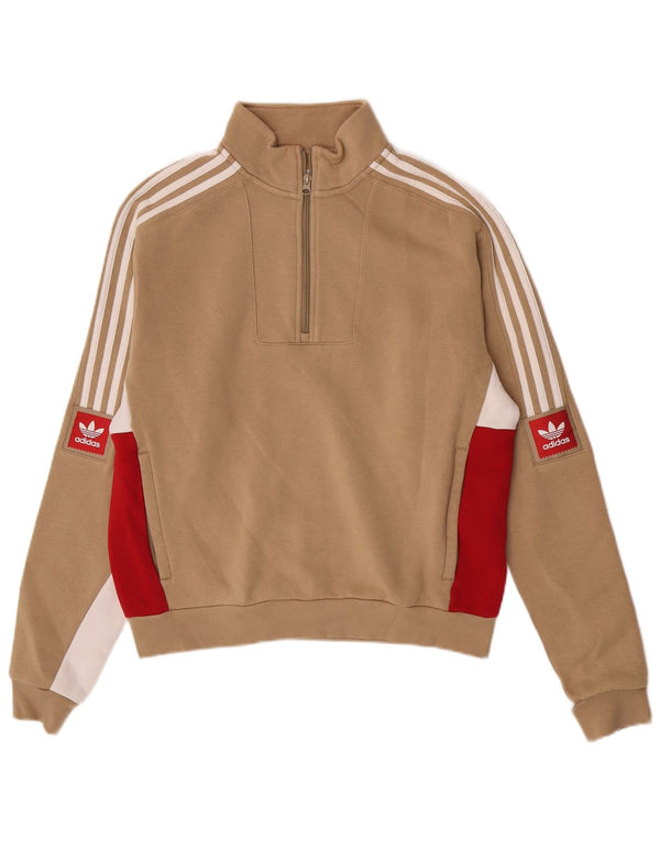 Adidas Mens Loose Fit Graphic Sweatshirt Jumper Small Beige Colourblock