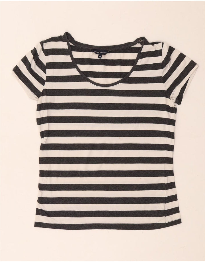 FRENCH CONNECTION Womens T-Shirt Top UK 12 Medium Grey Striped Cotton