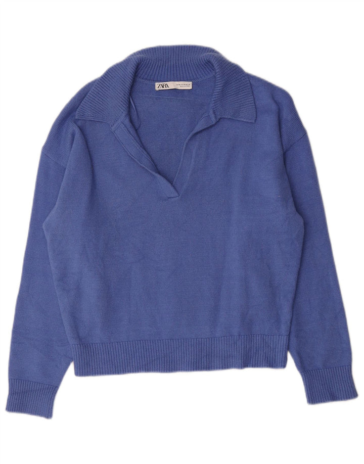 Zara Womens Polo Neck Jumper Sweater UK 14 Medium Blue Viscose