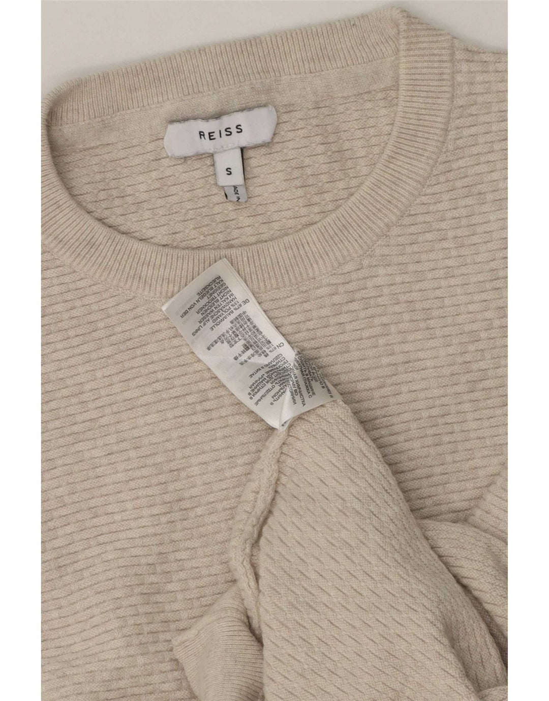 Reiss Mens Crew Neck Jumper Sweater Small Beige Cotton