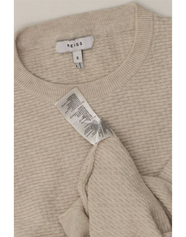 Reiss Mens Crew Neck Jumper Sweater Small Beige Cotton