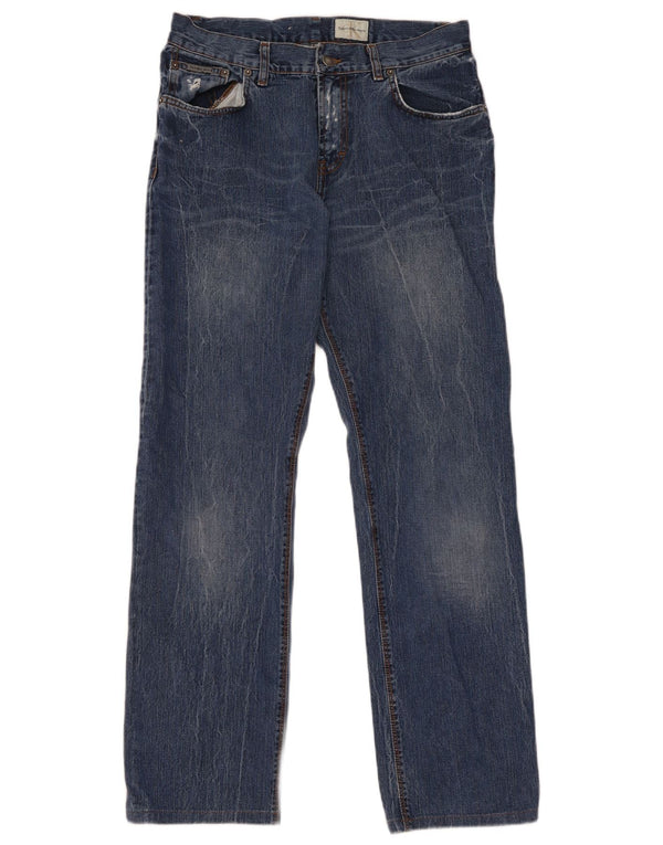 Calvin Klein Mens Distressed Straight Jeans W34 L31 Blue Cotton