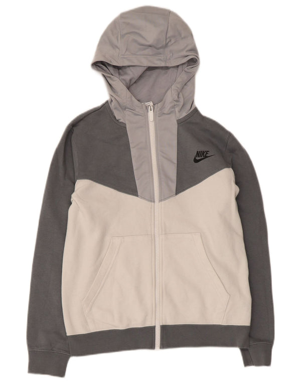 Nike Boys Graphic Zip Hoodie Sweater 10-11 Years Medium Grey Colourblock