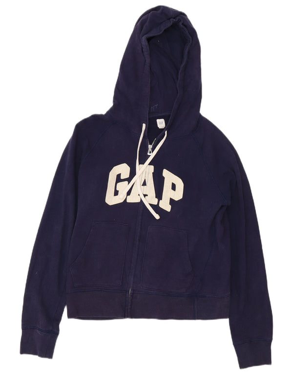 Gap Womens Graphic Zip Hoodie Sweater UK 14 Medium Navy Blue Cotton