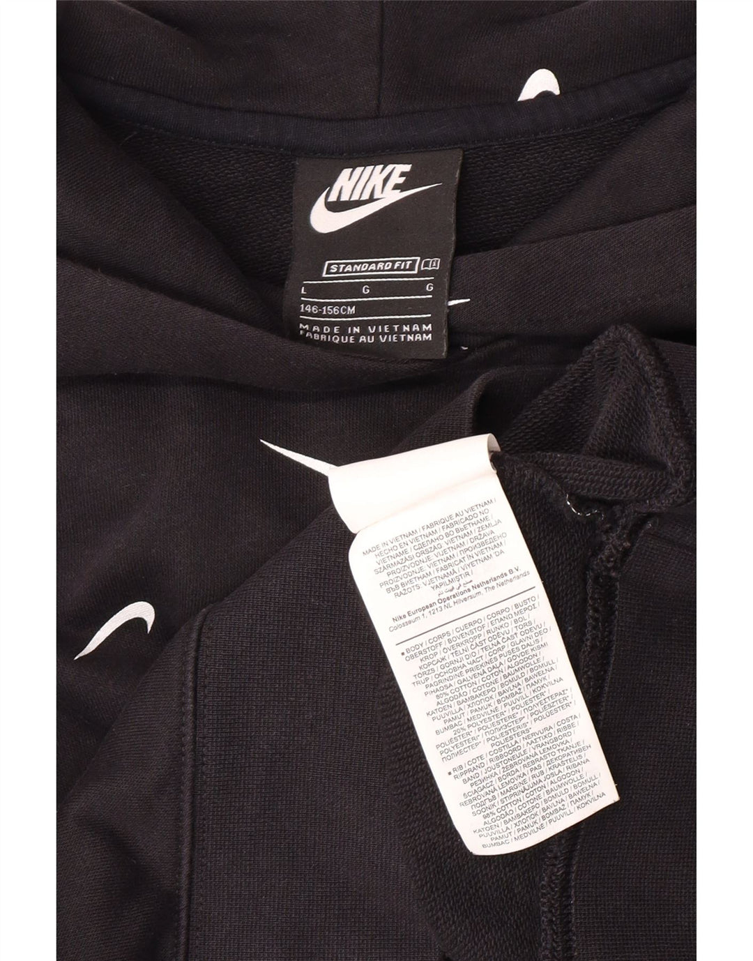 NIKE Girls Standard Crop Graphic Hoodie Jumper 12-13 Years Large Black