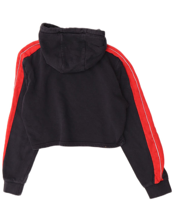 Ellesse Womens Graphic Crop Hoodie Jumper UK 14 Large Navy Blue Colourblock