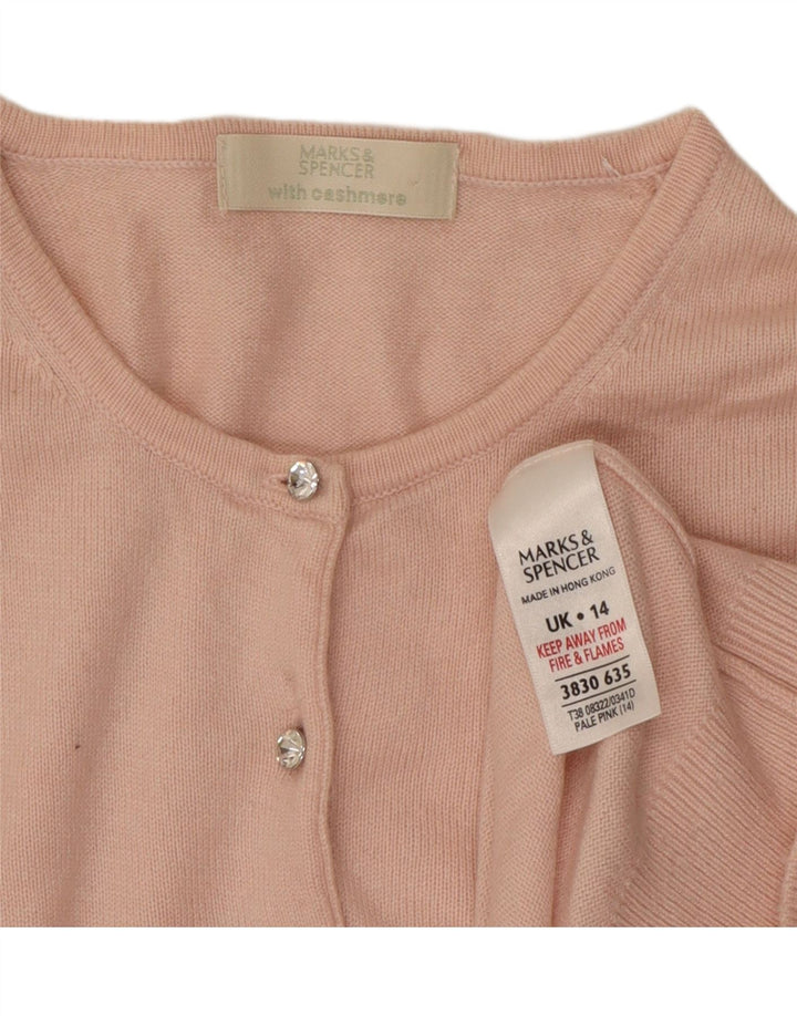 Marks & Spencer Womens Crop Cardigan Sweater UK 14 Medium Pink Viscose