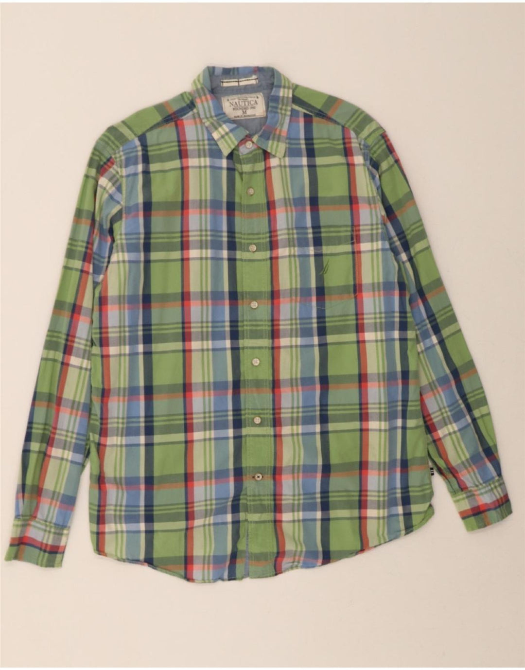 NAUTICA Mens Shirt Medium Green Check Cotton Vintage Nautica and Second-Hand Nautica from Messina Hembry 