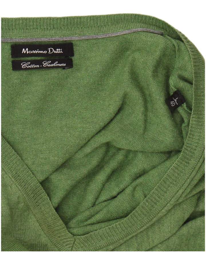 MASSIMO DUTTI Womens V-Neck Jumper Sweater UK 16 Large Green Cotton