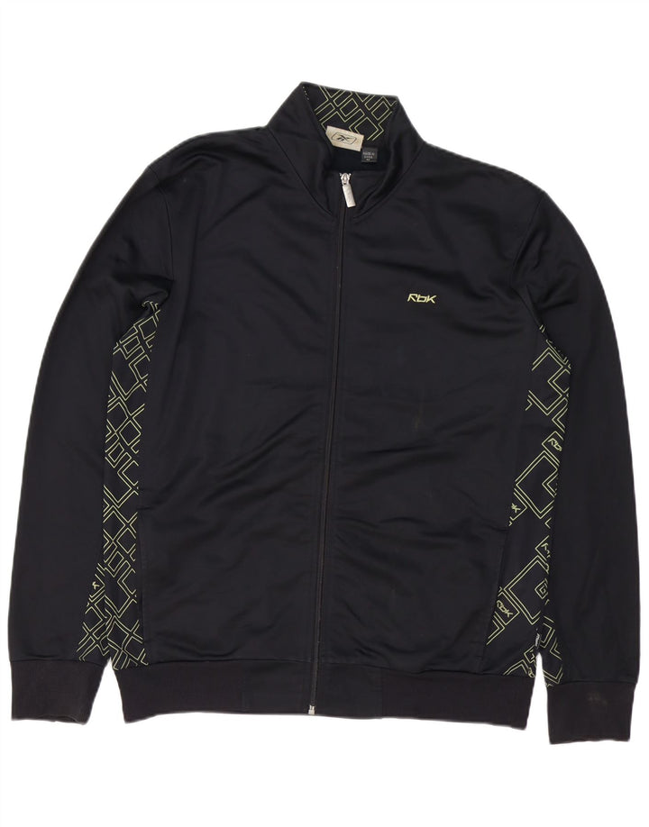 REEBOK Mens Graphic Tracksuit Top Jacket Medium Black Geometric Polyester