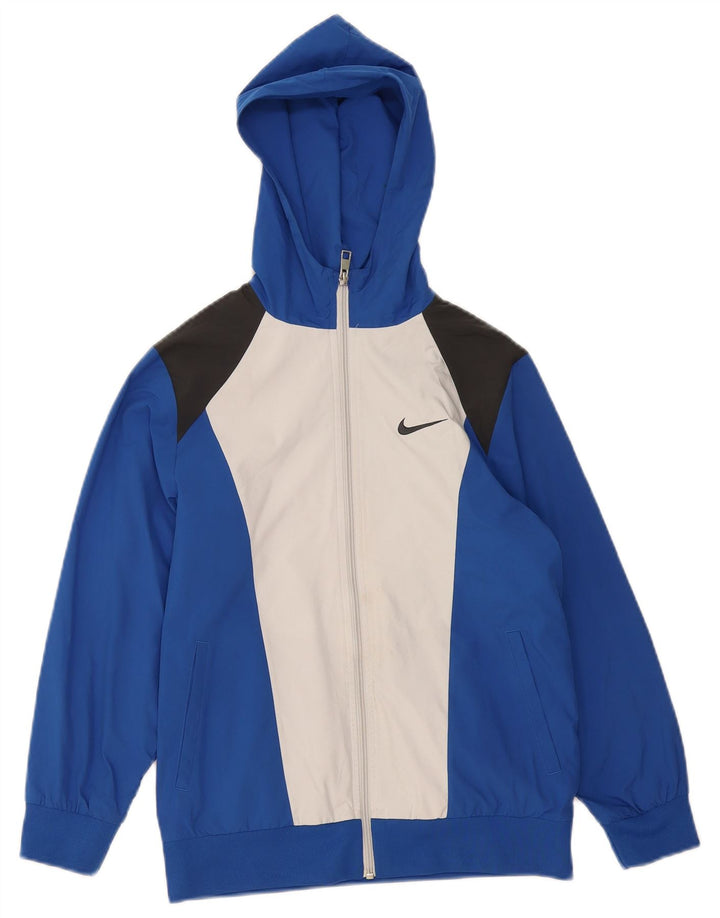 Nike Boys Hooded Tracksuit Top Jacket 10-11 Years Medium Blue Colourblock