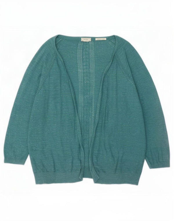 Fat Face Womens 3/4 Sleeve Open Cardigan Sweater UK 16 Large Green Flecked