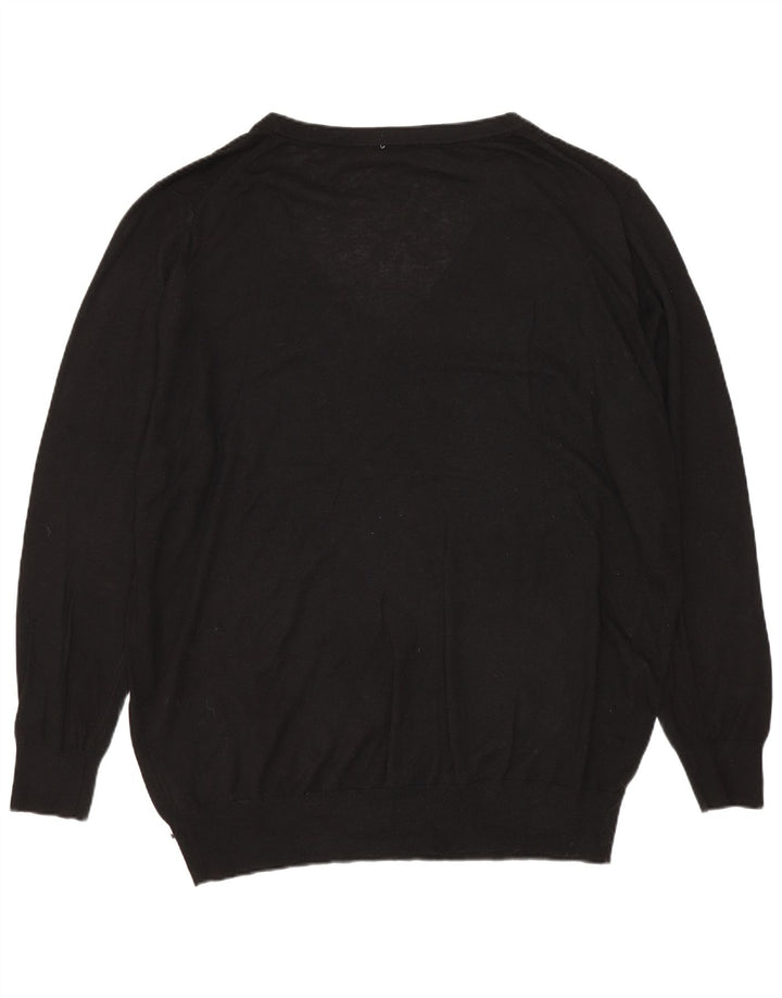Zara Womens Oversized V-Neck Jumper Sweater UK 14 Medium Black Modal
