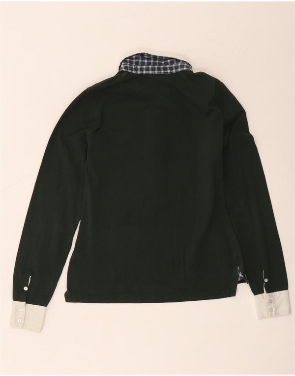 Gant Womens Long Sleeve Rugby Polo Shirt UK 8 Small Green Colourblock