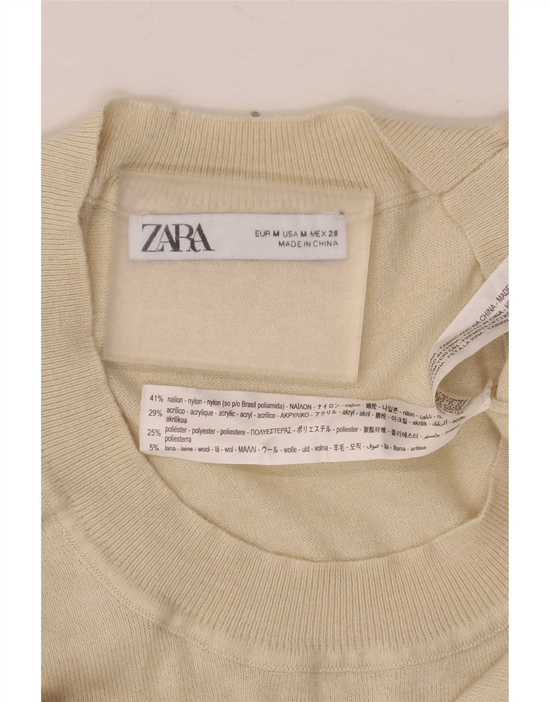 Zara Womens Short Sleeve Blouse Top UK 12 Medium Off White Nylon