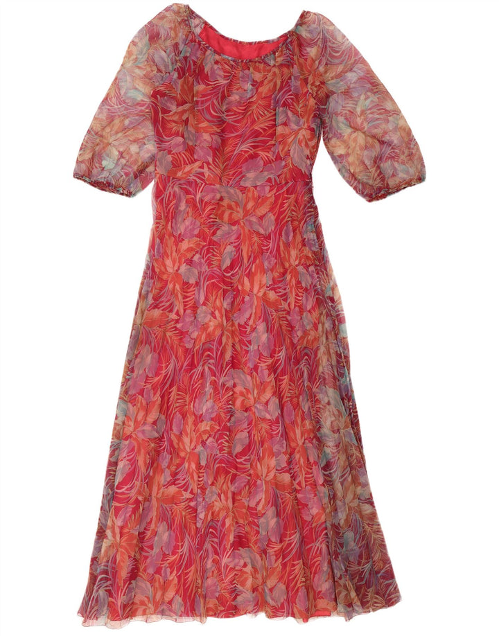 VINTAGE Womens 3/4 Sleeve Maxi Dress IT 42 Medium Red Floral Polyester