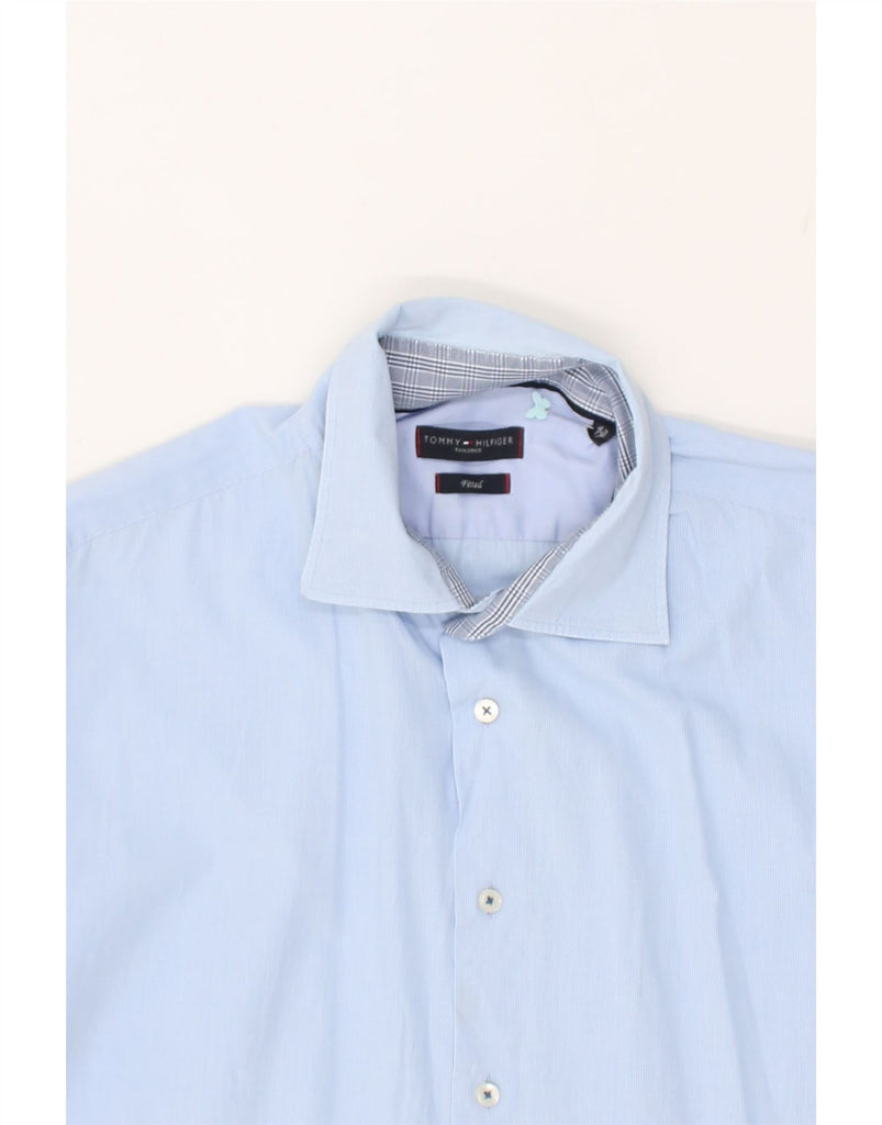 TOMMY HILFIGER Mens Fitted Shirt Size 17 43 XL Blue Pinstripe Cotton | Vintage Tommy Hilfiger | Thrift | Second-Hand Tommy Hilfiger | Used Clothing | Messina Hembry 