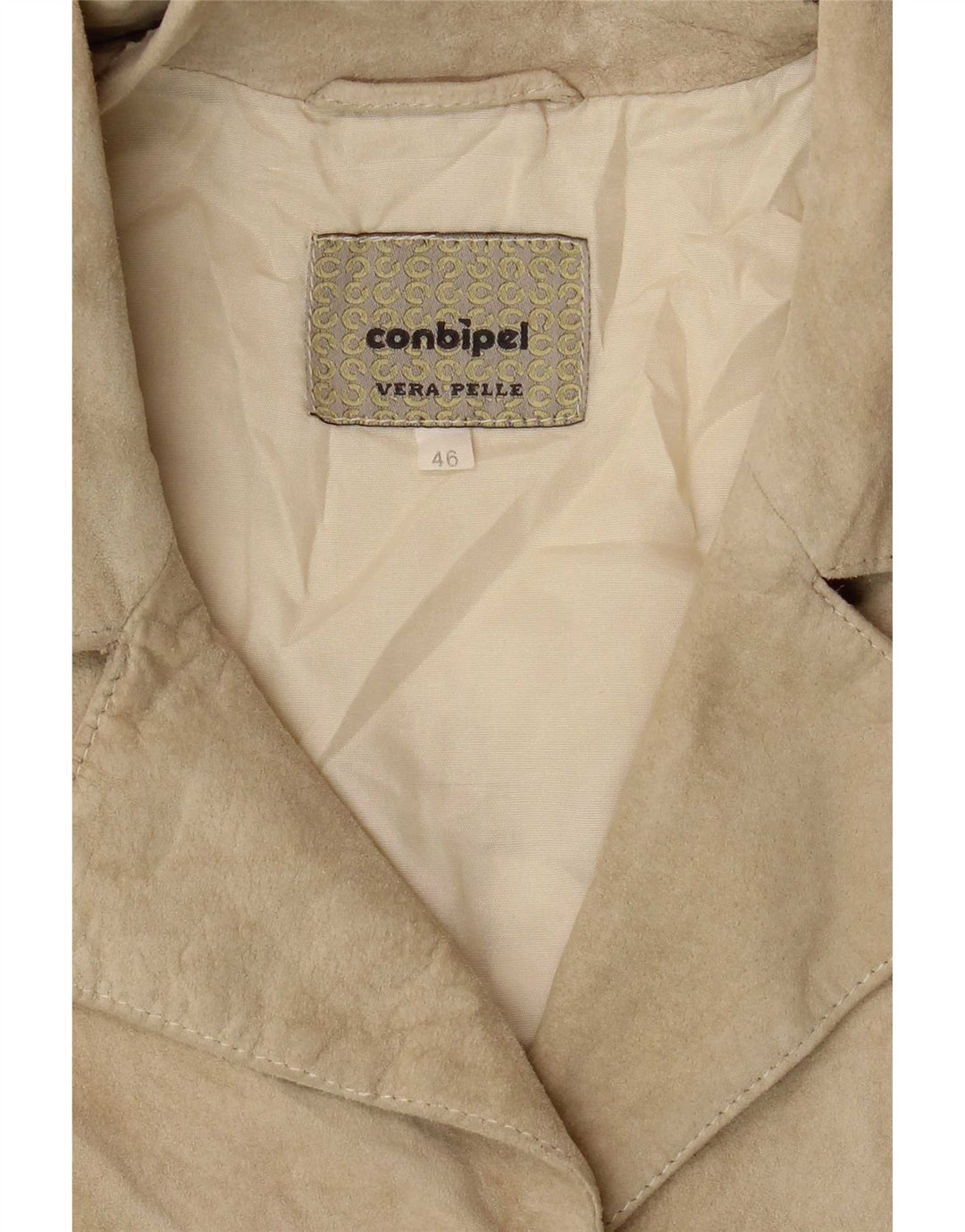 Conbipel Womens Suede Jacket IT 46 Large Beige Leather