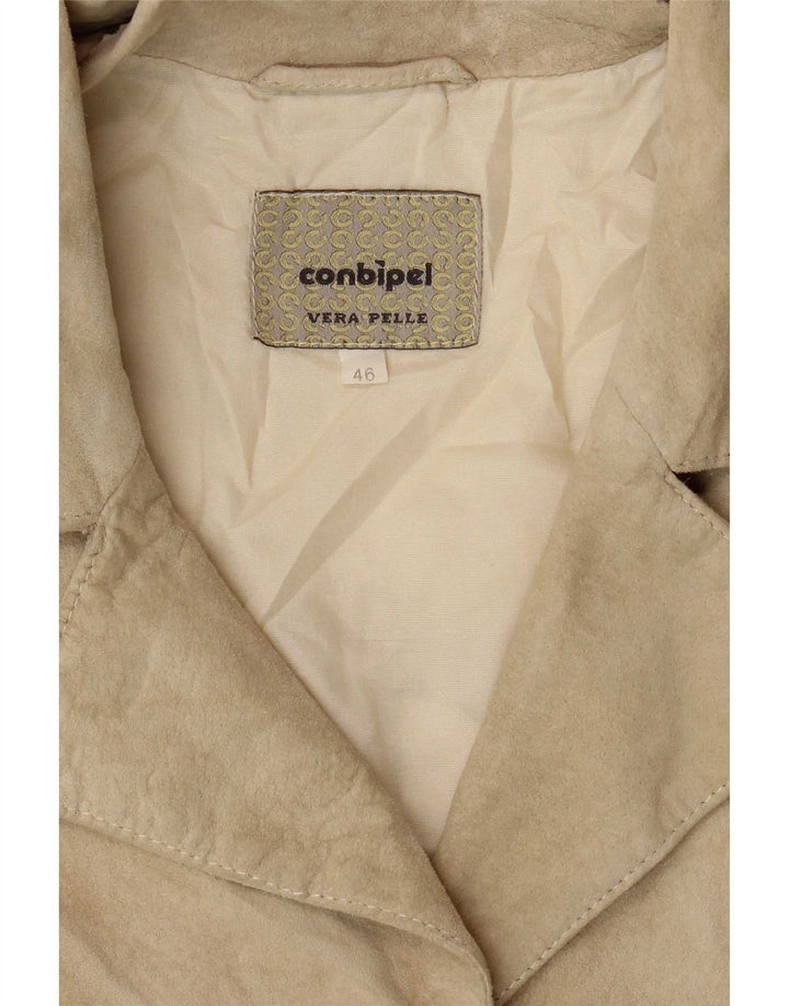 Conbipel Womens Suede Jacket IT 46 Large Beige Leather