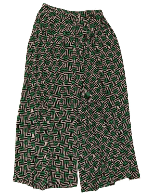 Vintage Womens Flare High Waist Capri Trousers W26 L22 Green Geometric