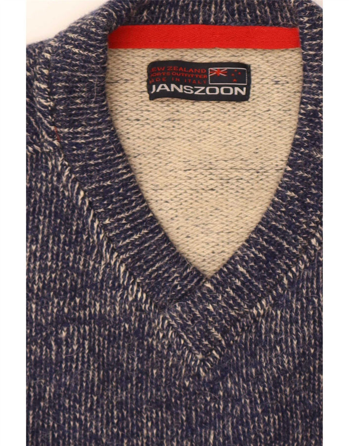 Vintage Mens Graphic Cardigan Sweater Medium Navy Blue