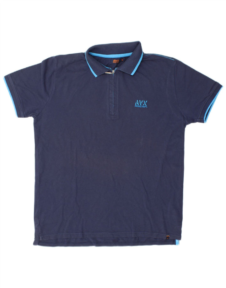AVIREX Mens Polo Shirt Medium Navy Blue Cotton