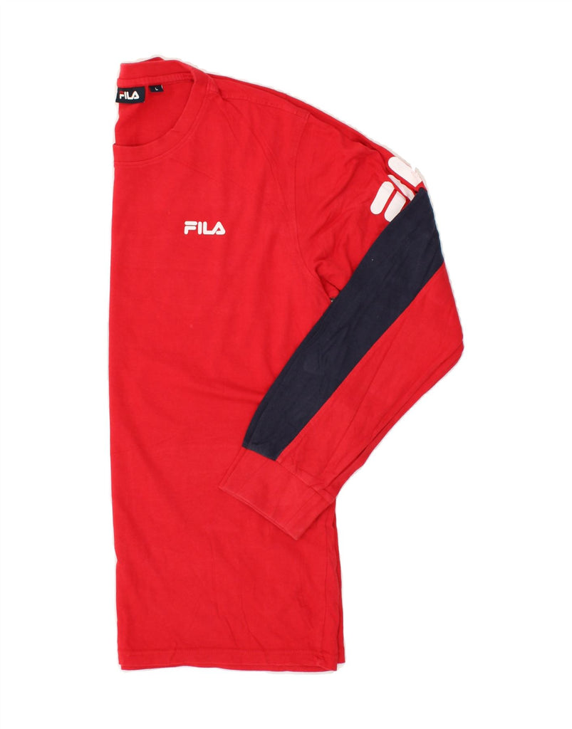 FILA Mens Top Long Sleeve Large Red Colourblock Cotton | Vintage Fila | Thrift | Second-Hand Fila | Used Clothing | Messina Hembry 