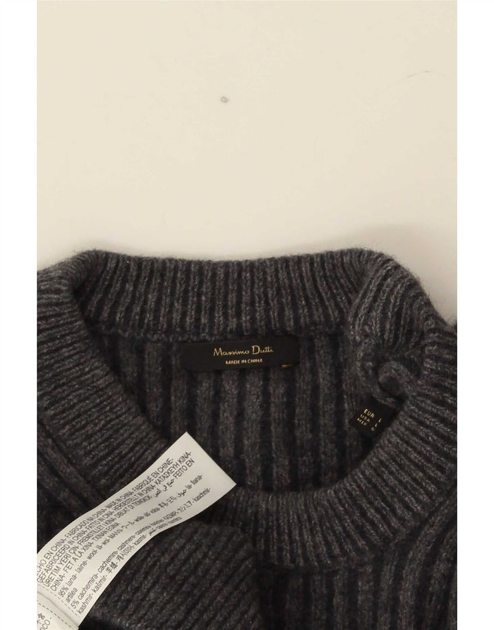 Massimo Dutti Womens Crew Neck Jumper Sweater UK 16 Large Grey Wool