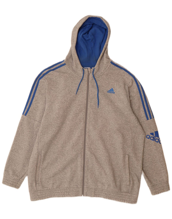 Adidas Mens Graphic Zip Hoodie Sweater 2XL Grey Flecked Cotton