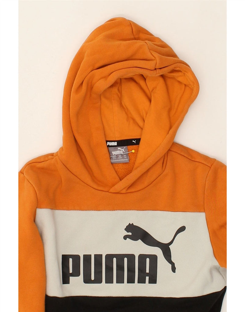 PUMA Boys Graphic Hoodie Jumper 5-6 Years Orange Colourblock | Vintage Puma | Thrift | Second-Hand Puma | Used Clothing | Messina Hembry 