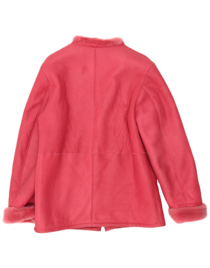 Jake's Womens Loose Fit Shearling Jacket EU 36 Small Pink Leather