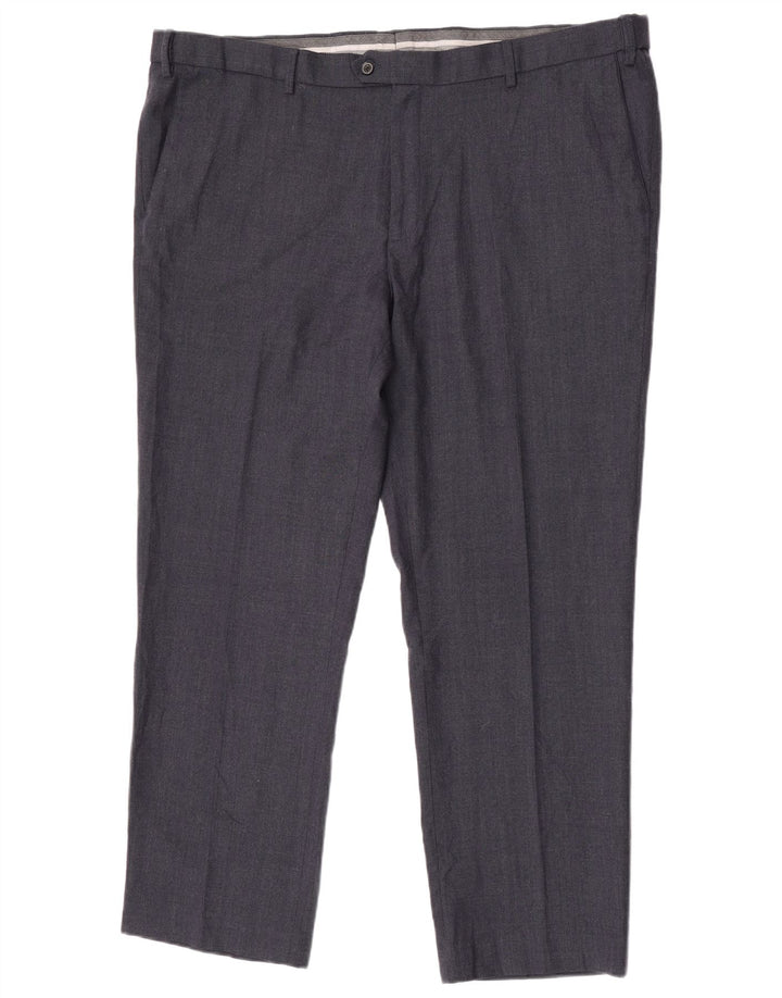 Marks & Spencer Mens Regular Fit Suit Trousers W44 L31 Navy Blue Wool