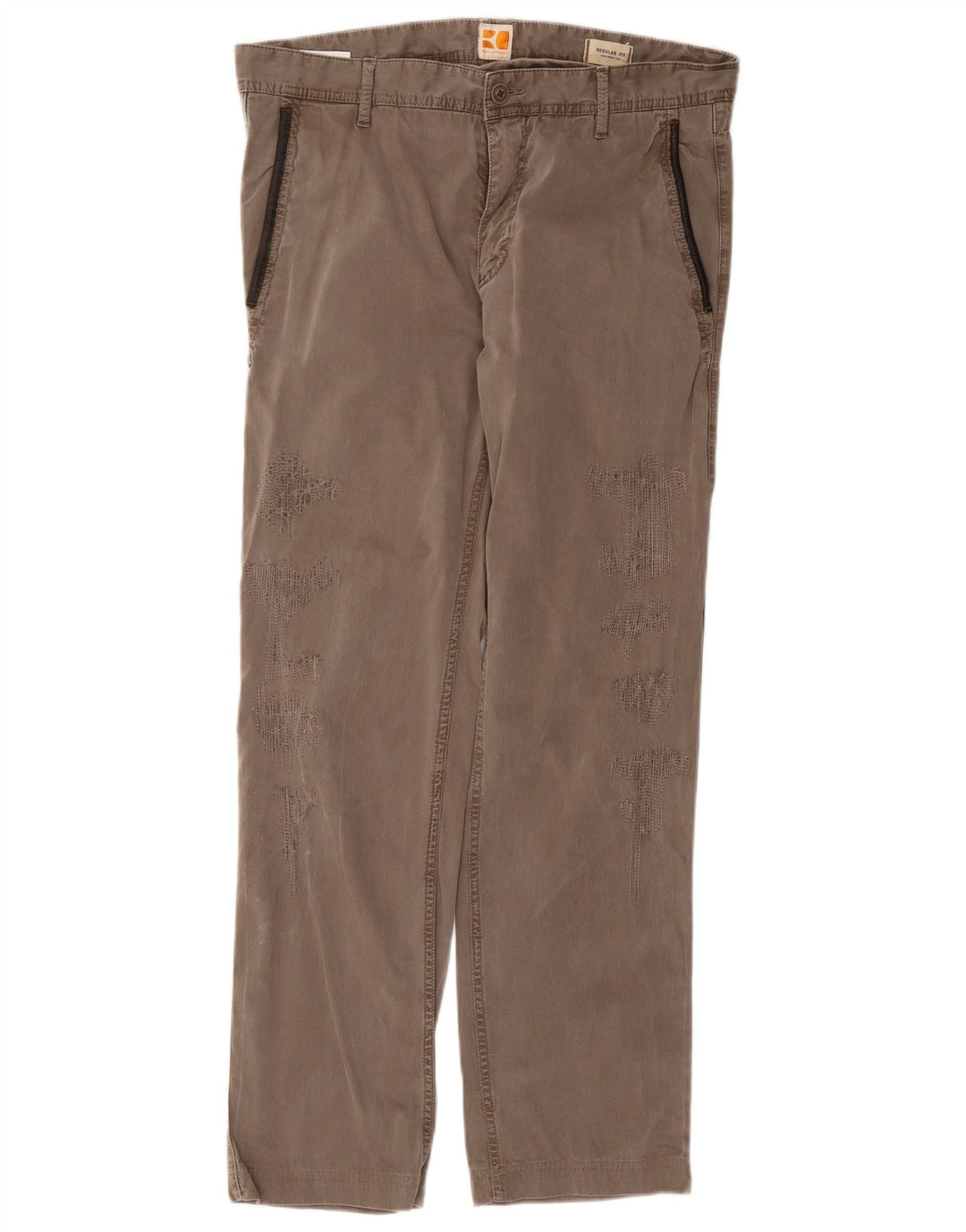 HUGO BOSS Mens Distressed Chino Trousers IT 48 Medium W32 L31 Brown