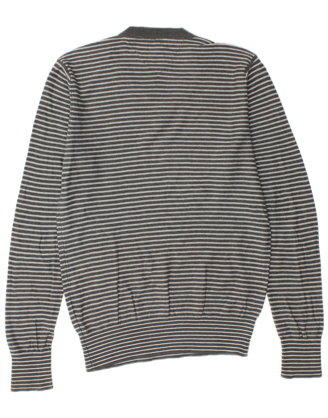 TOMMY HILFIGER Mens V-Neck Jumper Sweater Medium Grey Striped Cotton